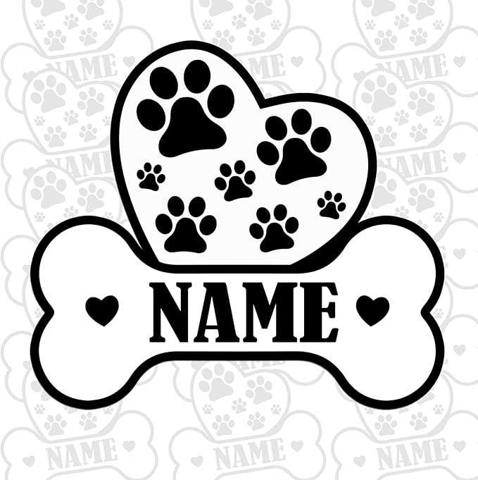Custom Dog Paw Bone Sticker Personalized Pet Name Decal Cute Heart and Pawprint by SANGAROM