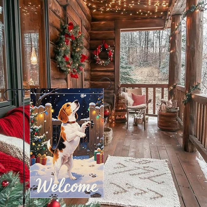 Beagle Dog Welcome Garden Flag 12x18 Inch Double Sided Christmas Burlap Yard - Image 5