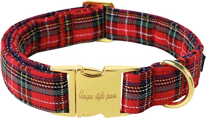 Unique style paws Dog Collar Scottish Plaid Black Red Metal Buckle Durable by Uniquestylepaws