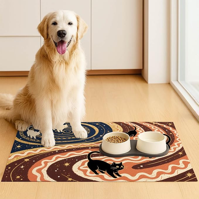 Pet Feedings Mats 20x12 inch Black Cat Design Pet Bowl Placemat Non Slip Mat - Image 3
