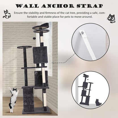 Heavy Duty Cat Tree Tower, Cat Condo, Hanging Ball, Light Grey - Image 2