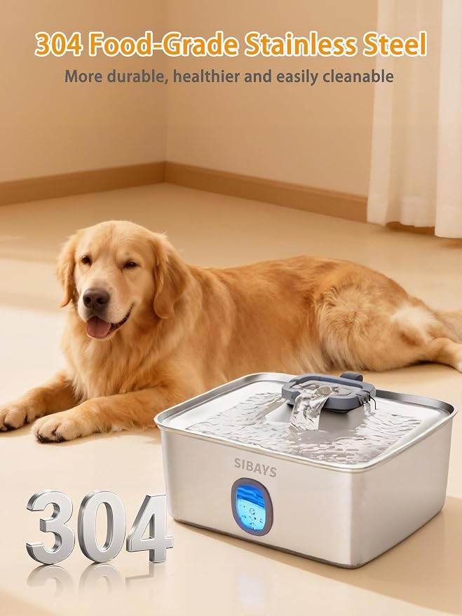 SIBAYS 4Gal/15L Large Dog Water Fountain, Stainless Steel Pet Fountain - Image 3