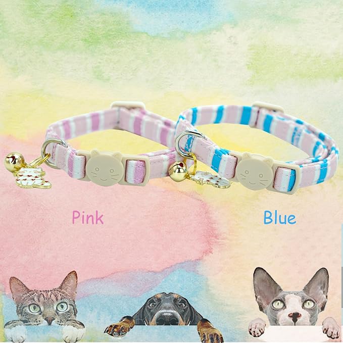 Elegant little tail 2 Pack Cat Collar-Pink Strip Cotton Breakaway Cat Collars - Image 4