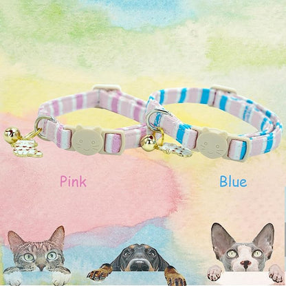 Elegant little tail 2 Pack Cat Collar-Pink Strip Cotton Breakaway Cat Collars - Image 4