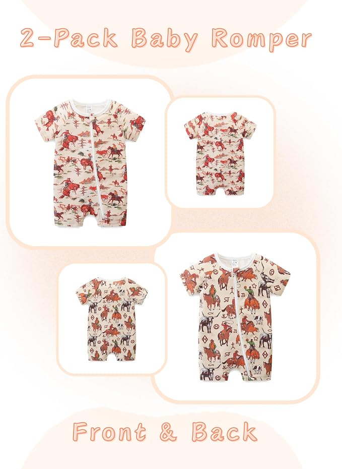 Unisex Summer Trendy 2-Pack Rompers Short Sleeve Zipped Bodysuit Infant Cotton - Image 2