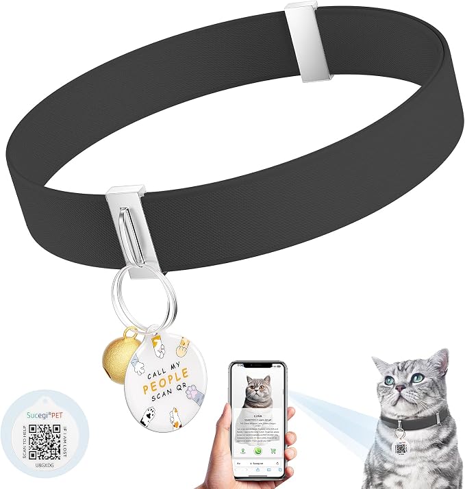 Cat Collar with Bell, Stretch Elastic Quick Release, Non Breakaway Lightweight by Sucegi