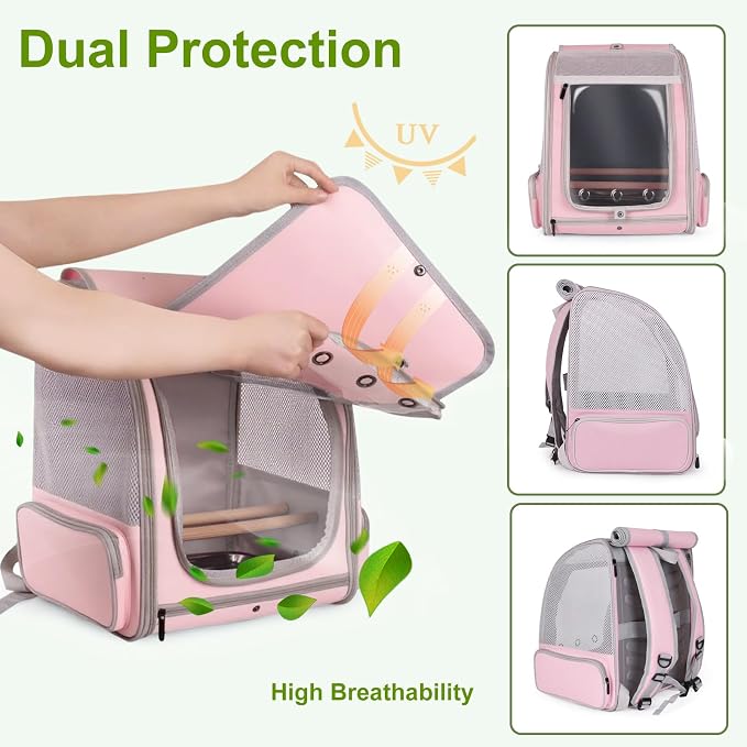 Parrot Carrier Backpack with Front Zipper Opening, Bird Travel Carrier Cage - Image 2