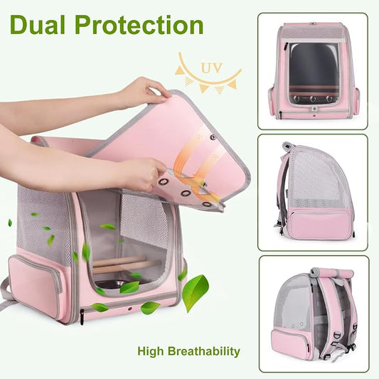 Parrot Carrier Backpack with Front Zipper Opening, Bird Travel Carrier Cage - Image 2