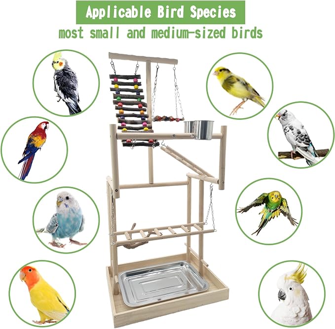 Hamiledyi 4 Layers Large Bird Playground 32" H Pet Parrot Playstand Gym Perch - Image 6