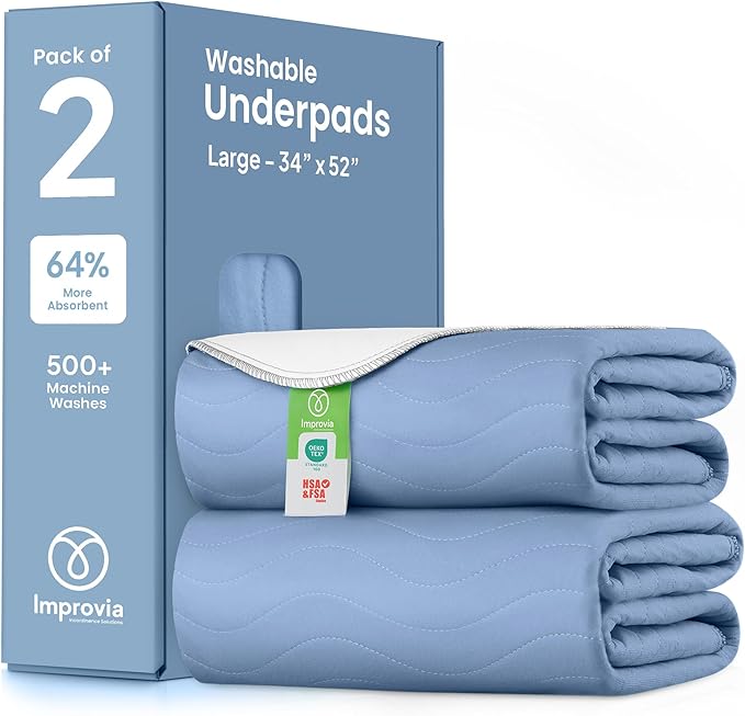 IMPROVIA® Washable Underpads, Heavy Absorbency Reusable Incontinence Pads by IMPROVIA