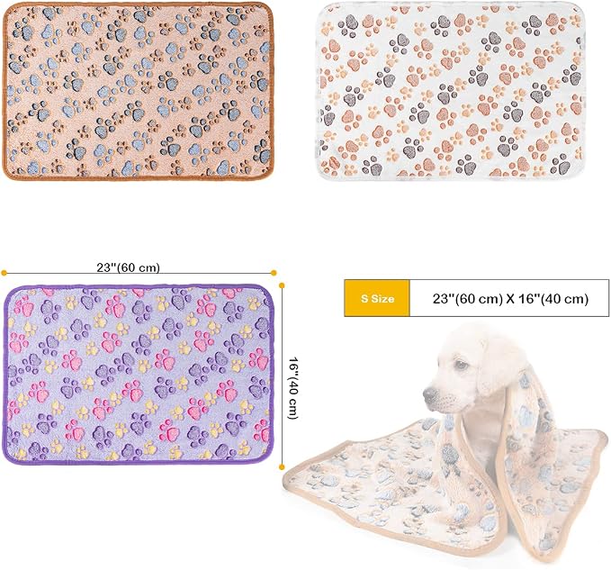 Dono 1 Pack 3 Dog Blankets for Small Dogs, Soft Fluffy Paw Print Pattern Fleece - Image 4