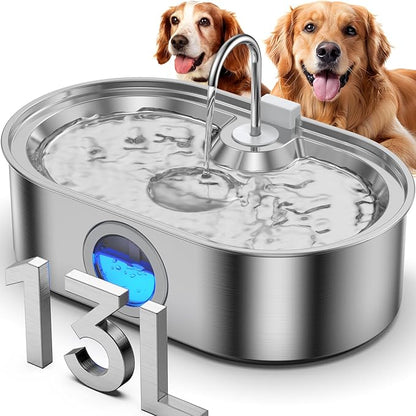 3.4Gal Dog Water Fountain for Large Dogs, 13L Stainless Steel Large Pet Fountain by ECOCONUT