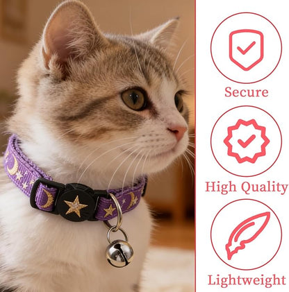 Jeffdad 4Pcs Cat Collar with Bells, Breakaway Cat Collars Kitten Collar Moons - Image 3