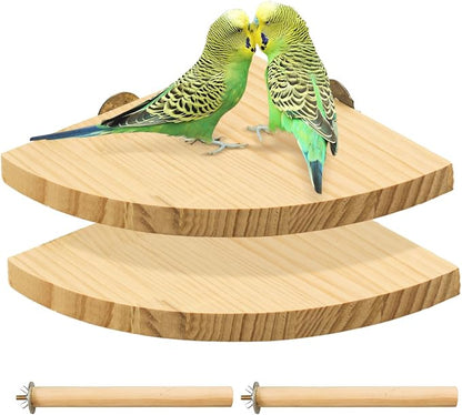 2 Pack Bird Perch Platform, Parrot Stand Sector Playground Wood Perch Stand Toy by suruikei