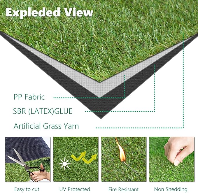 Artificial Grass Outdoor Rug, 3FT x 5FT 0.8 inch Realistic Fake Synthetic Grass - Image 5