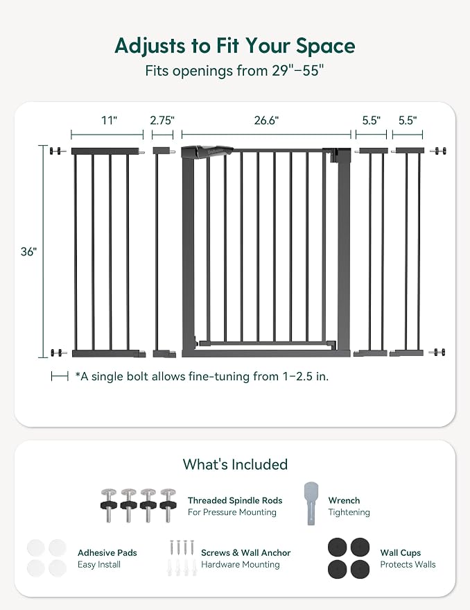 Babelio 36" Tall Baby Gate, PressGuard P7, 29-55" Auto Close Pressure Mounted - Image 6