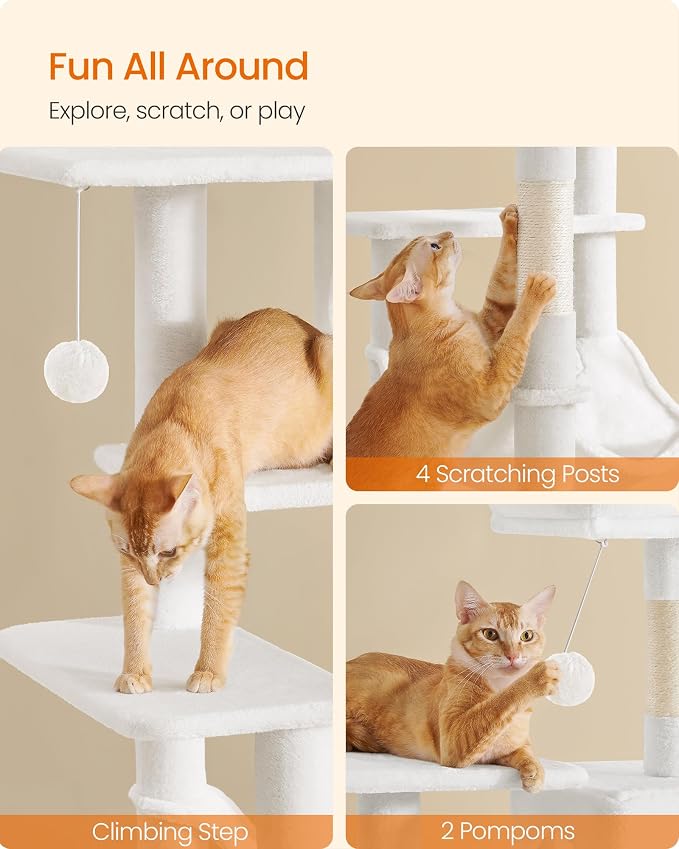 Feandrea Cat Tree, 55.1-Inch Cat Tower, Plush Multi-Level Condo - Image 6