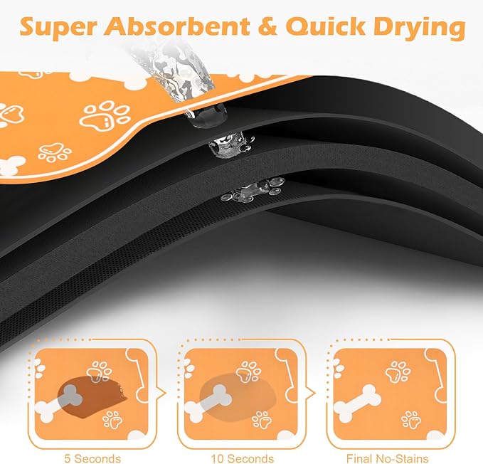Dog Cat Mat for Food and Water, Rapid Absorbent Pet Feeding Mat, Bone Shaped - Image 2