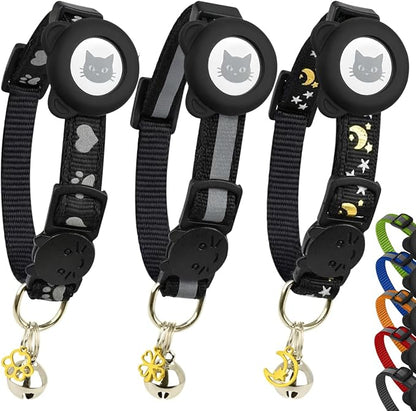 Cat Collar with AirTag Holders, Reflective Breakaway Safety Collars, Bells and by BemixPets