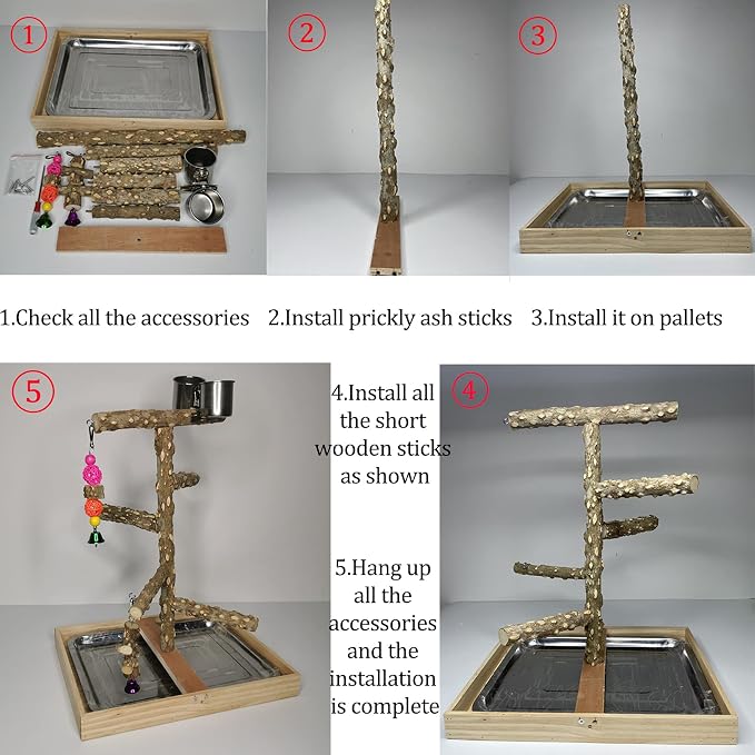Tfwadmx Bird Perch Natural Wood Stand Parakeet Playground Toy Parrot Play Stand - Image 5