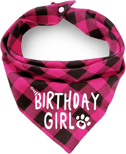 Plaid Dog Bandana with Button, Dual Layer Soft Cotton Triangle Dog Scarf by ZIRVYIR