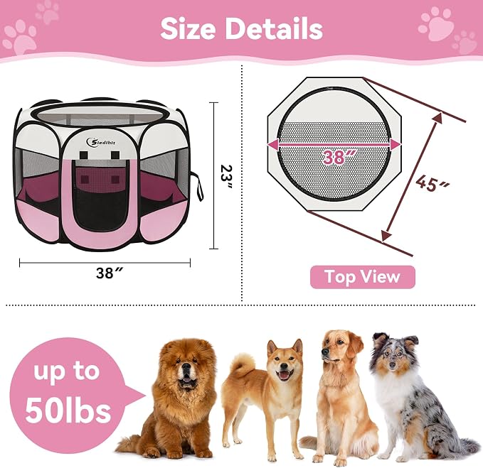 Pink Puppy Playpen for Large Dog Cat, Dog Tent Crates Cage Indoor/Outdoor - Image 7