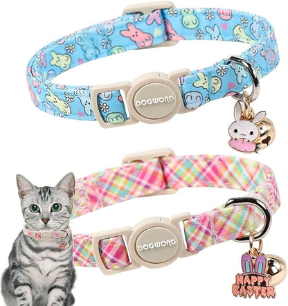 DOGWONG 2 Pack Easter Day Cat Collar Breakaway, Safety Adjustable Easter Plaid by DOGWONG