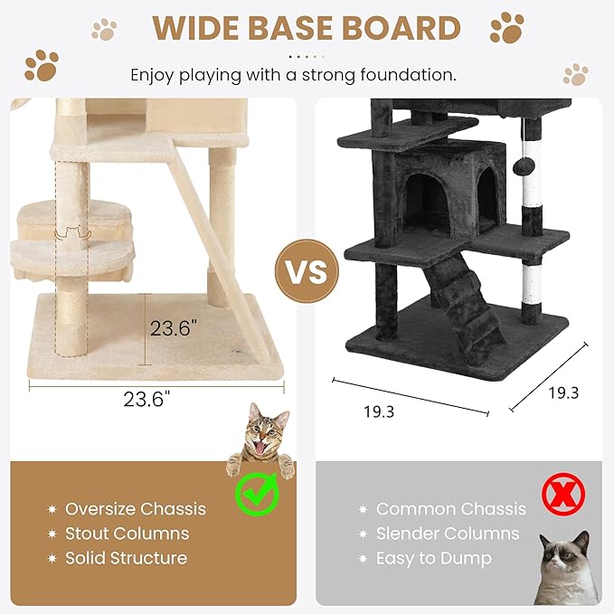 SHA CERLIN 65in Larger Cat Tree Tower Condo - Image 6