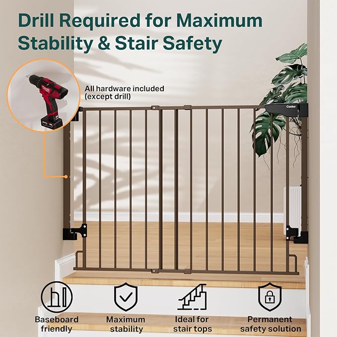 Cumbor 29.2–43" Baby Gate for Stairs, Wall-Mounted, Expandable No Bottom Bar - Image 4