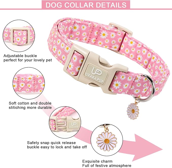 Daisy Dog Collar, Summer Cotton Dog Collar - Image 3