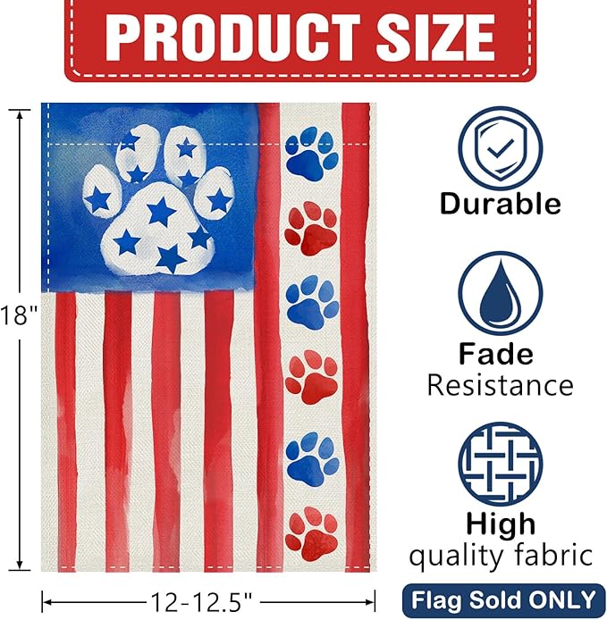 Dyrenson 4th of July Dog Cat Paw Prints Decorative Garden Flag, Patriotic - Image 2