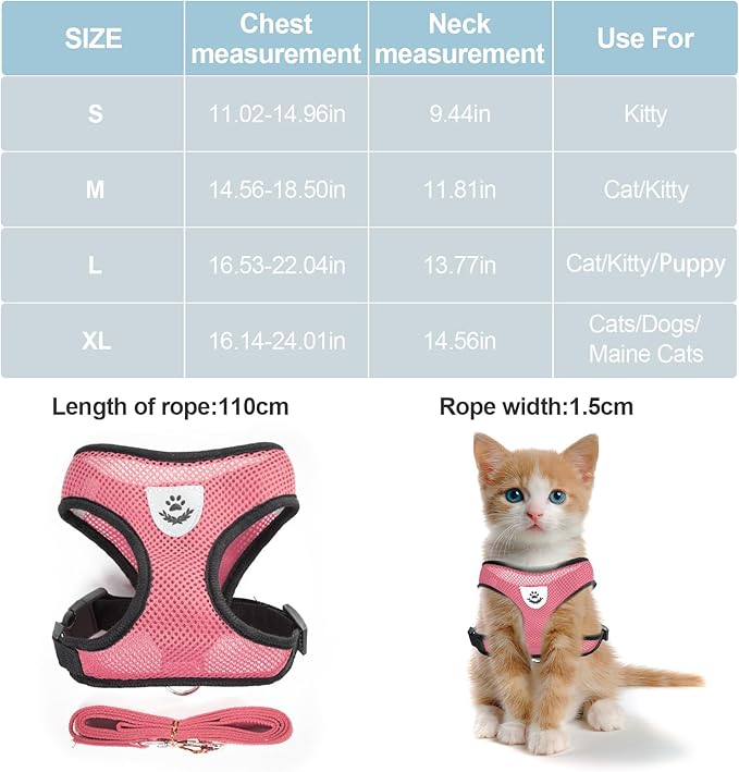 shudyear Summer cat Chest Harness and Leash, Anti-Escape Adjustable Soft mesh - Image 2