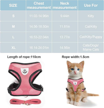shudyear Summer cat Chest Harness and Leash, Anti-Escape Adjustable Soft mesh - Image 2