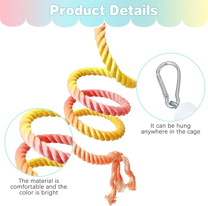 BNOSDM 3 Pcs Rope Perches for Bird Cages Gradient Sunset Color Bendable - Image 4