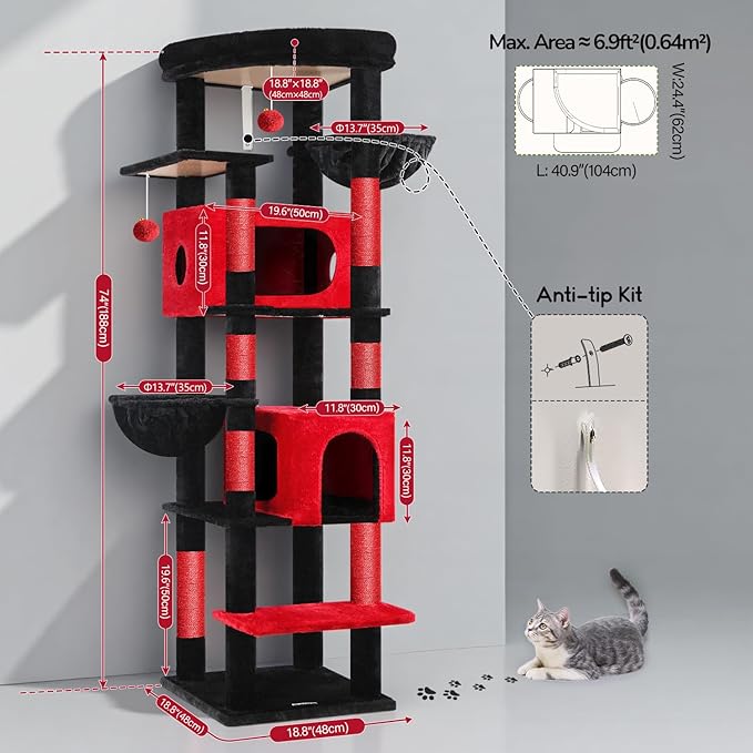 Globlazer Gothic Heavy Duty Cat Tree, 74in Sturdy Goth Cat Tower - Image 6