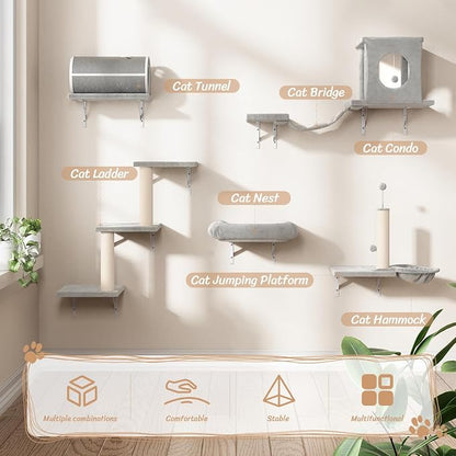 7-in-1 Cat Wall Shelves, Wall Mounted Cat Climber Set, Cat Furniture - Image 2