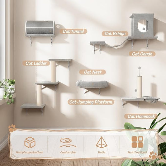 7-in-1 Cat Wall Shelves, Wall Mounted Cat Climber Set, Cat Furniture - Image 2