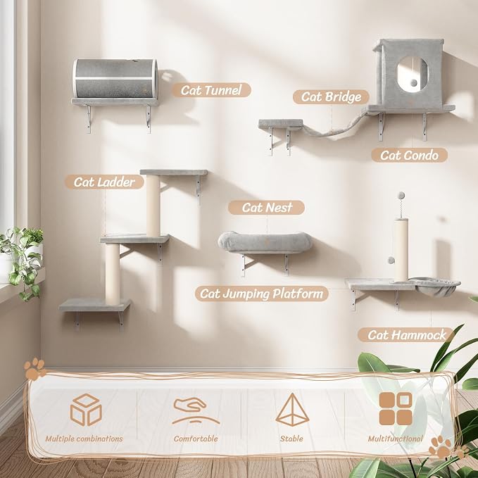 NUNU LAB Cat Wall Shelves Set, Scratching Post, Wall Shelves - Image 3