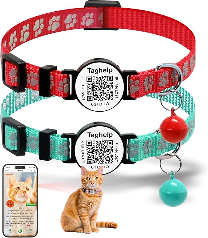 Smart QR Code Cat Collar 2-Pack by Taghelp