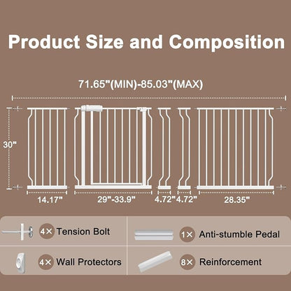 WAOWAO 71.65-85.03" Baby Gate Extra Wide Pressure Mounted Walk Through Swing - Image 6