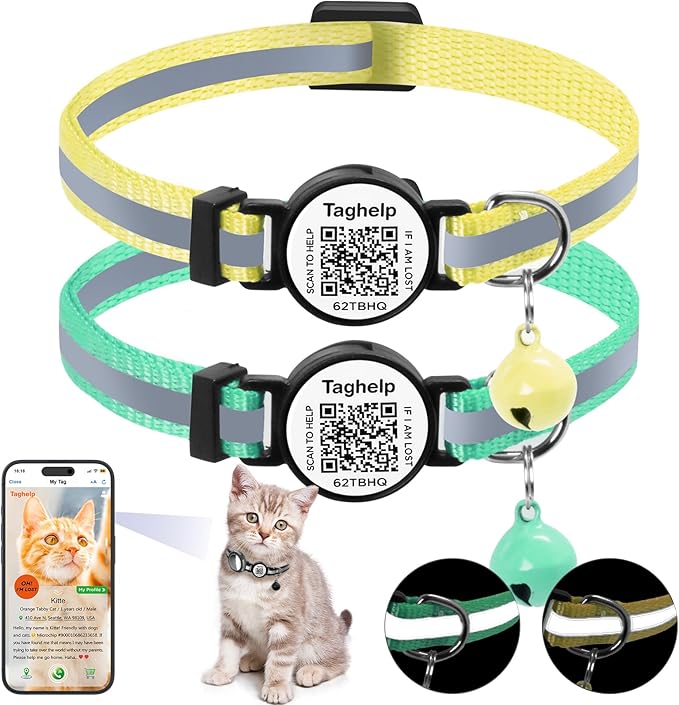 Smart QR Code Cat Collar 2-Pack, Breakaway Reflective Collar by Taghelp