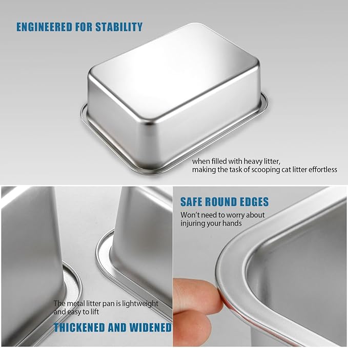 Stainless Steel Cat Litter Box, Metal High Sided Kitty Large Litter Box Pan - Image 5