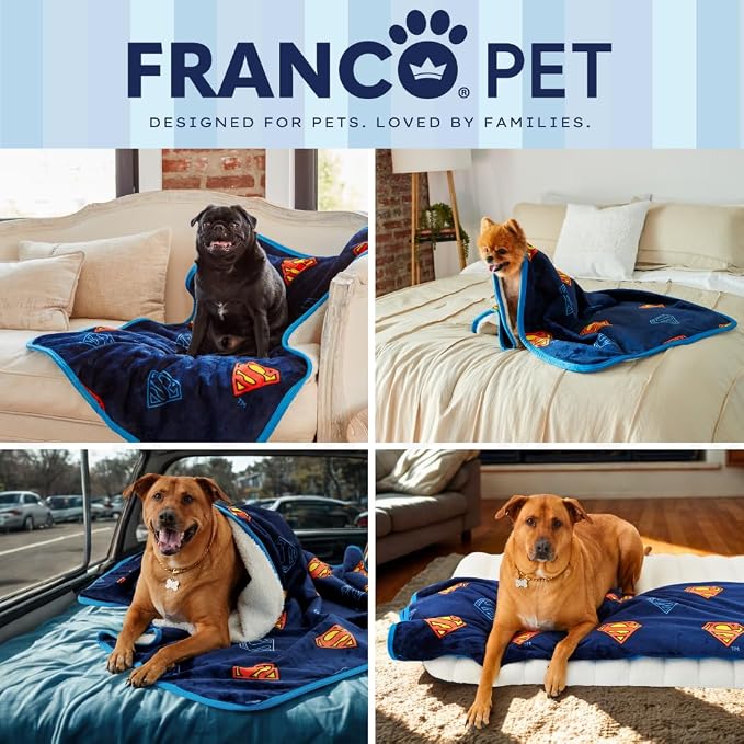 Franco Pet Superman DC Comics Super Soft Cozy Waterproof Sherpa-Backed Blanket - Image 7