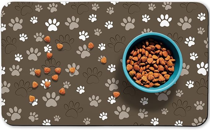 Dog Food Mat, Absorbent Water Bowl Mats Cat Pet Feeding Placemats Brown 12 * 20 by Zoeeya