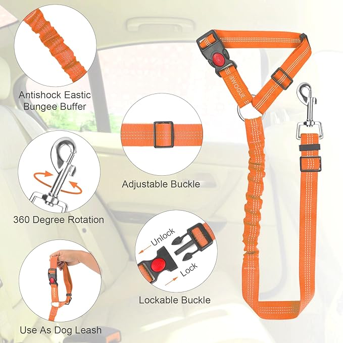 BWOGUE Pet Dog Cat Seat Belts, Car Headrest Restraint Adjustable Safety Leads - Image 4
