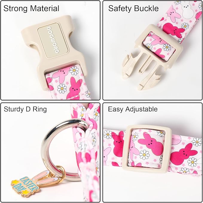 DOGWONG Easter Dog Collar, Cute Easter Pink Bunny Pet Collar Durable Holiday - Image 3