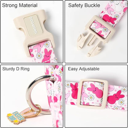 DOGWONG Easter Dog Collar, Cute Easter Pink Bunny Pet Collar Durable Holiday - Image 3