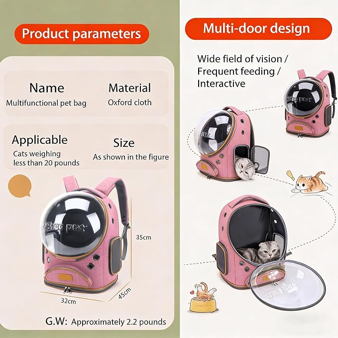 Cat Backpack Carrier, Breathable Cat Carrier Large Space Bubble Pet Backpack - Image 2