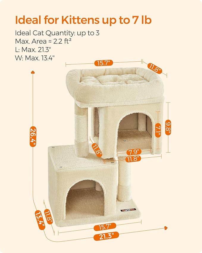 Feandrea Cat Tree, 26.4-Inch Cat Tower, Plush Condo - Image 6