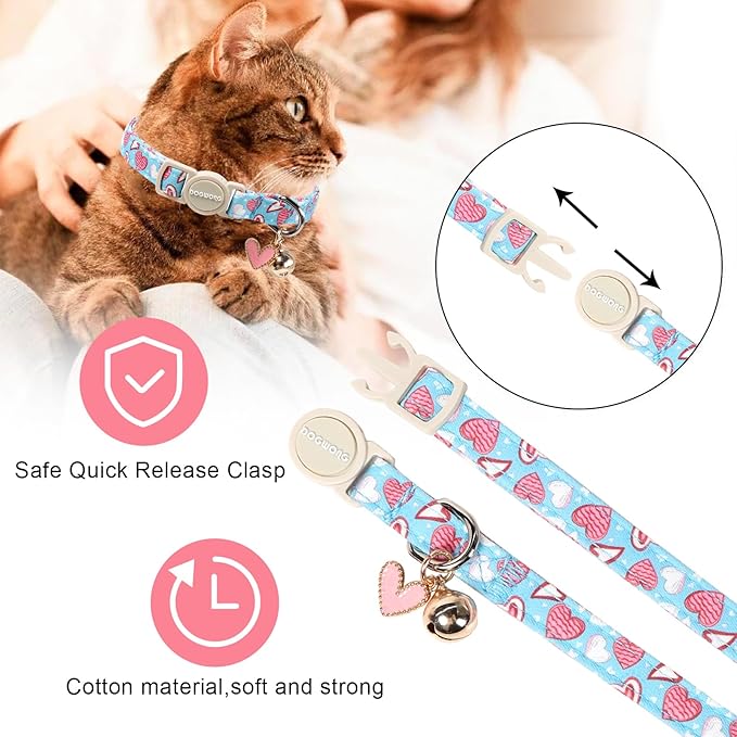 Cat Collar, 2 Pack Valentines Day Cat Collar Breakaway, Safety Adjustable - Image 3